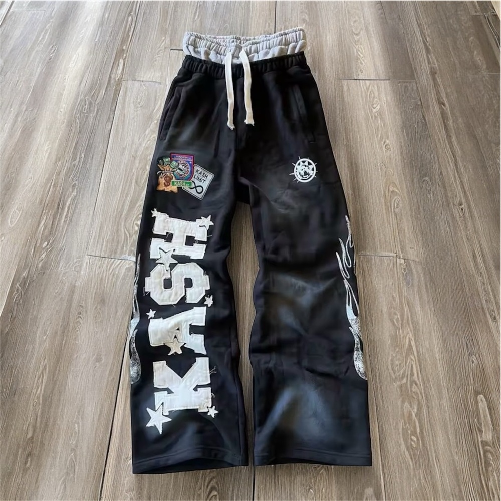 Trendy Black Graphic Joggers